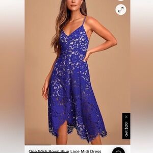 Royal Blue Lace Midi Dress -one wish size Medium